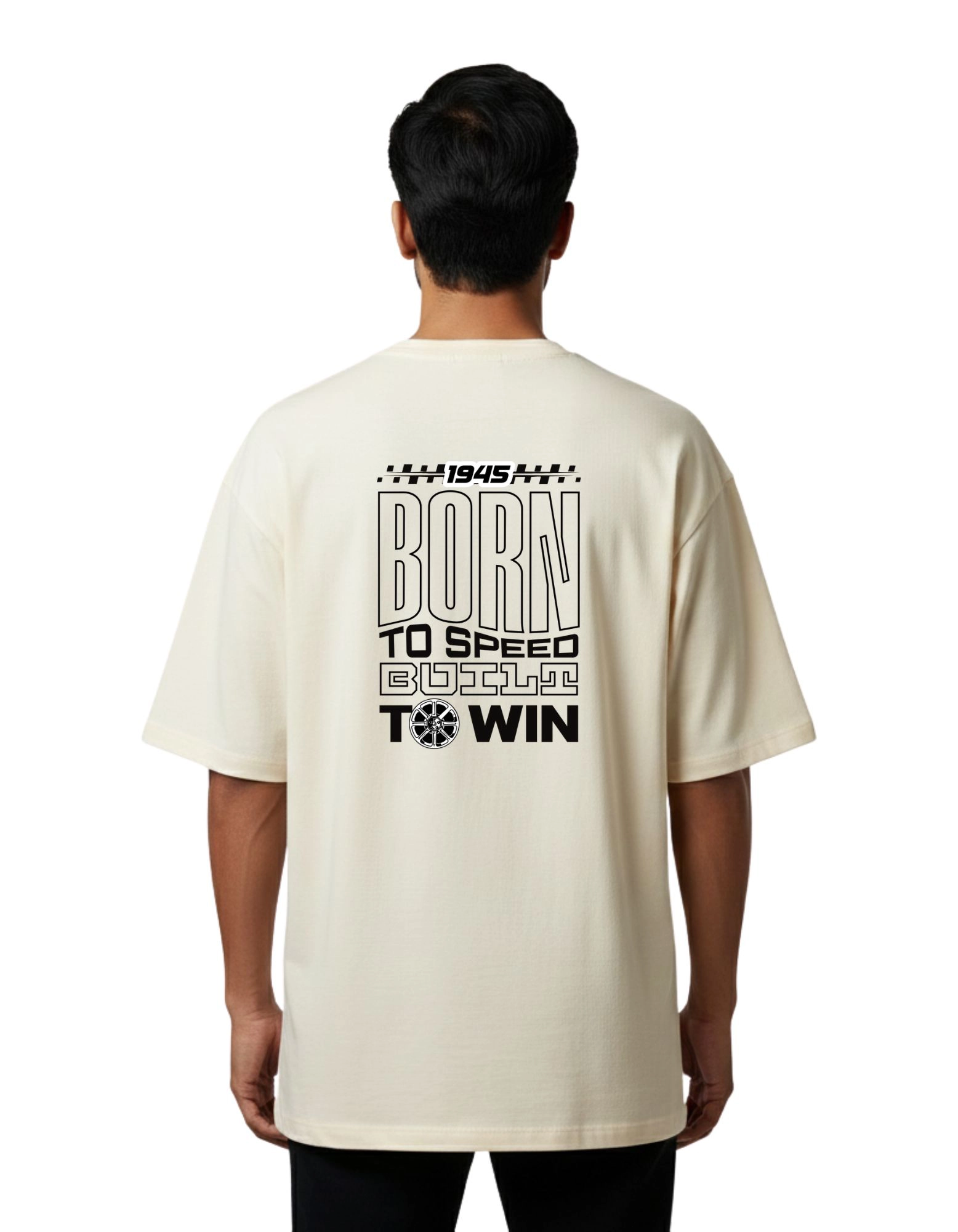 1945 Born To Speed Oversize Cotton French Terry T-Shirt 240 GSM Beige