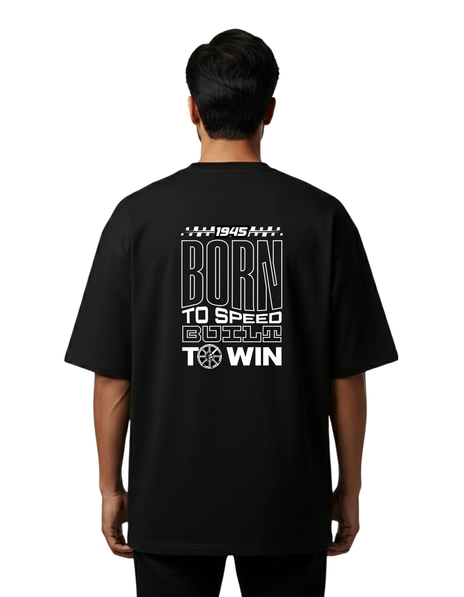 1945 Born To Speed Oversize Cotton French Terry T-Shirt 240 GSM Black