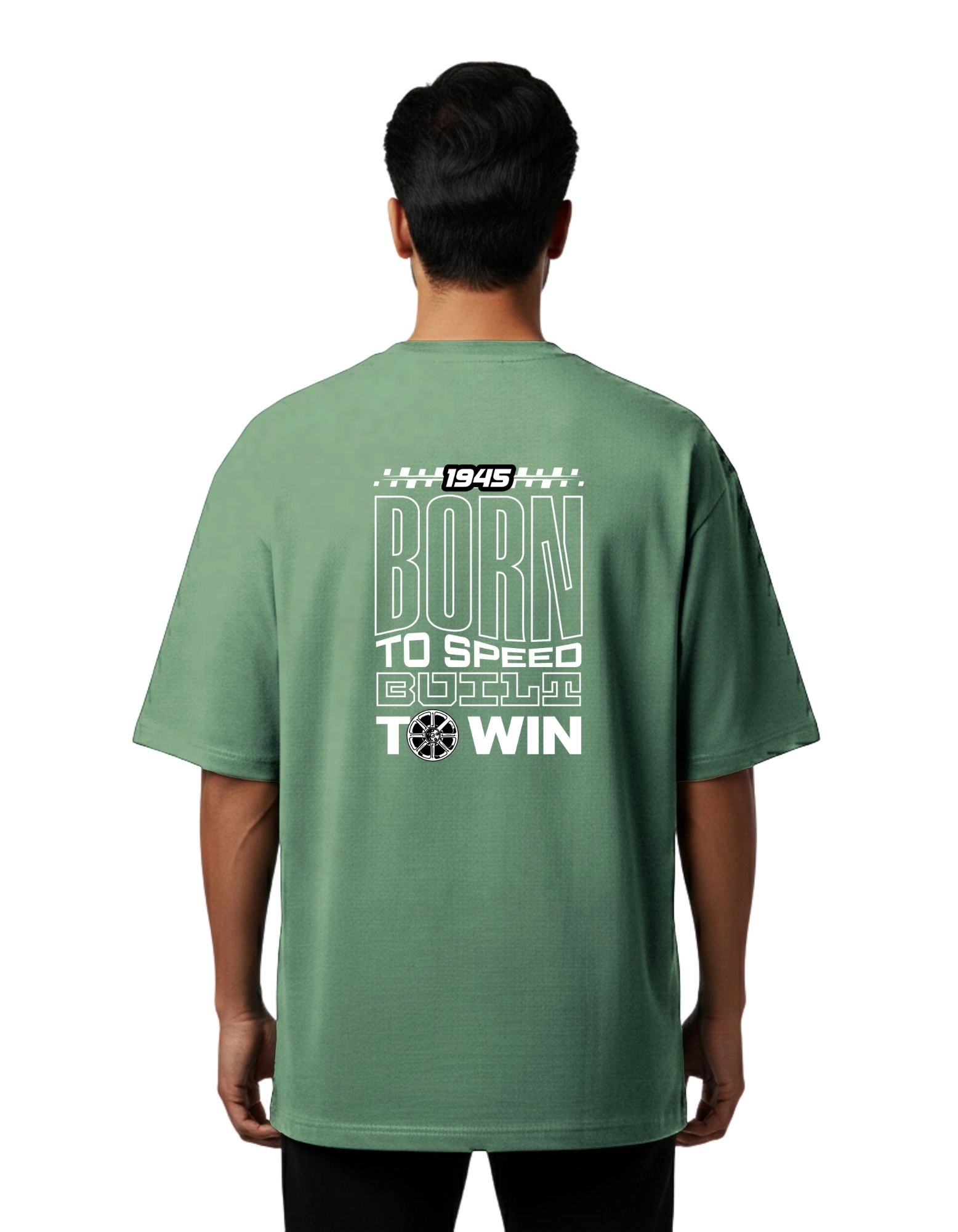 1945 Born To Speed Oversize Cotton French Terry T-Shirt 240 GSM D Green