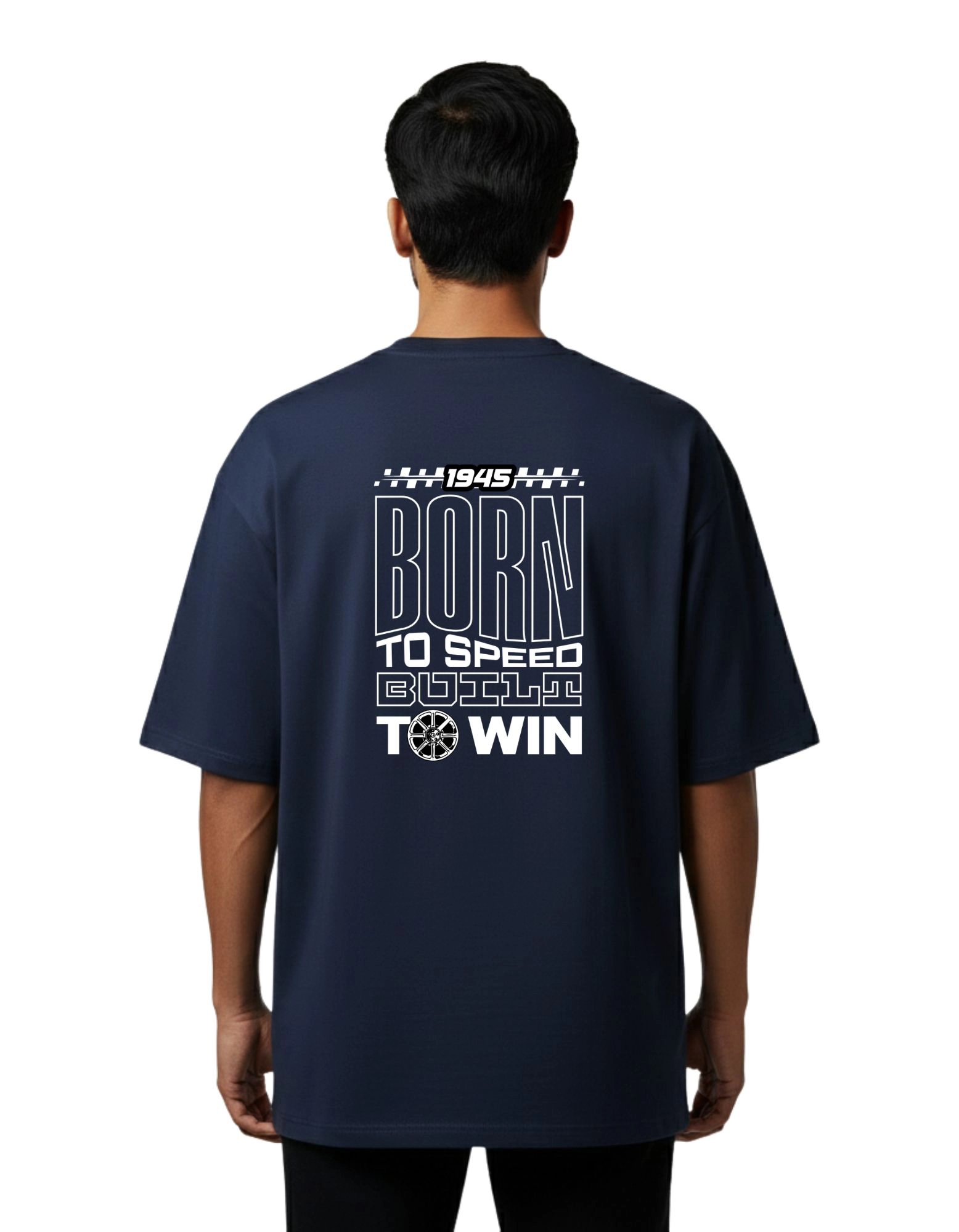 1945 Born To Speed Oversize Cotton French Terry T-Shirt 240 GSM Navy Blue