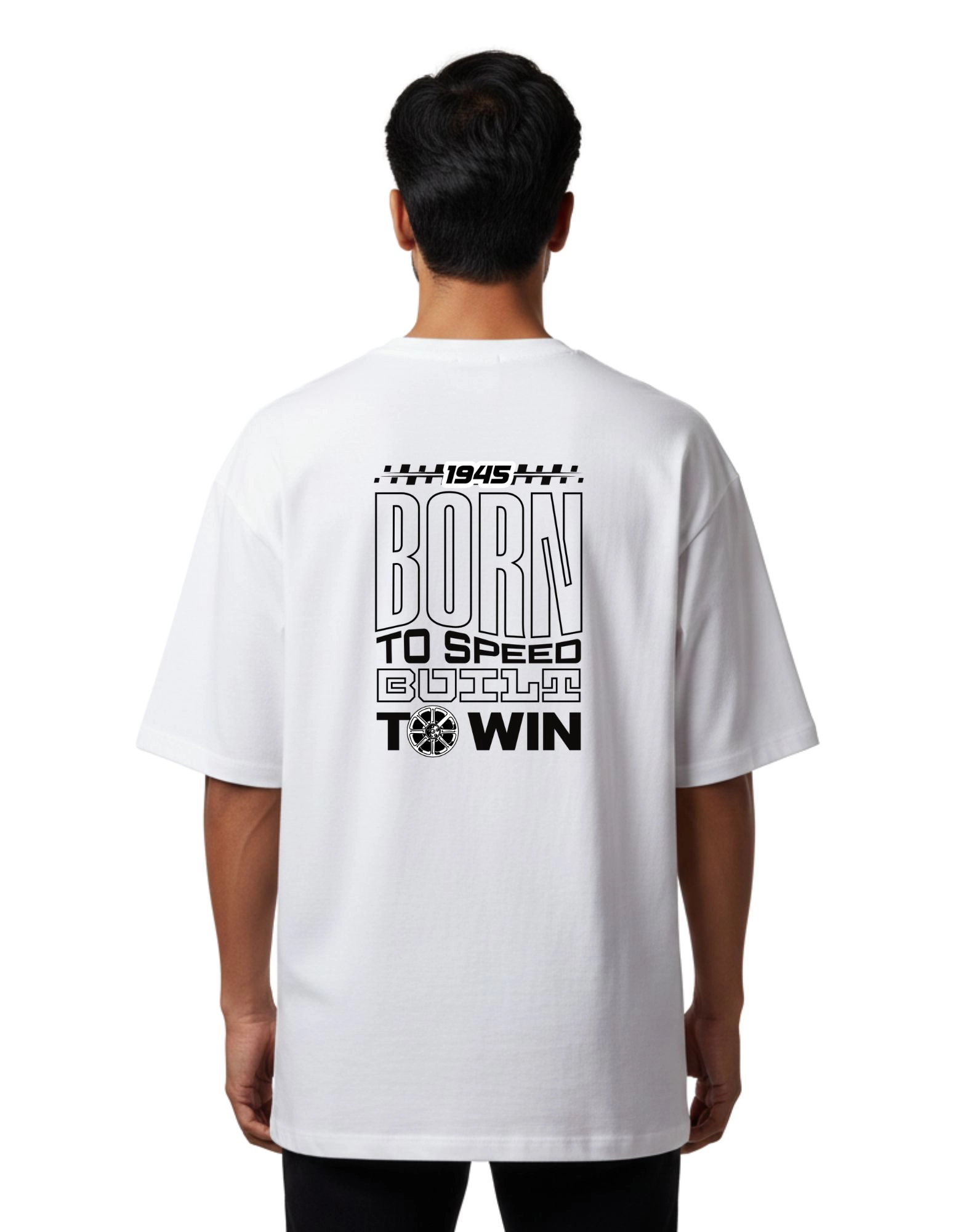 1945 Born To Speed Oversize Cotton French Terry T-Shirt 240 GSM White