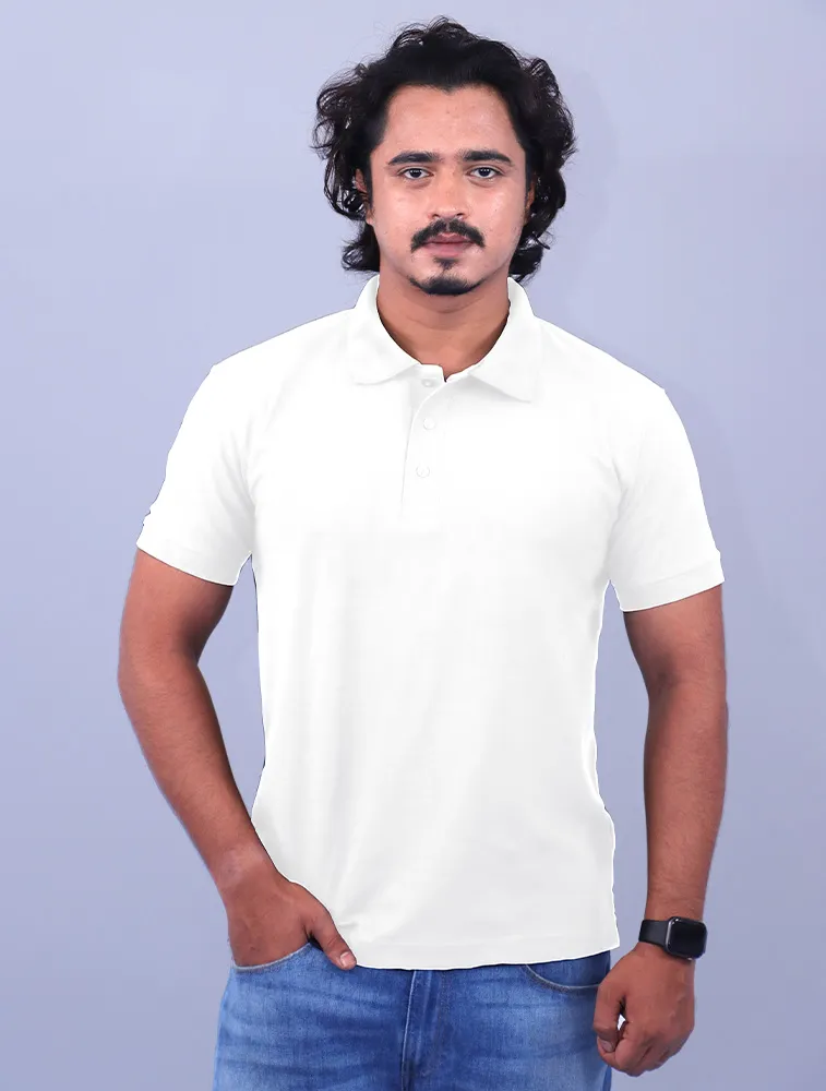 White Polycotton Polo Half Sleeve 220 GSM TShirts
