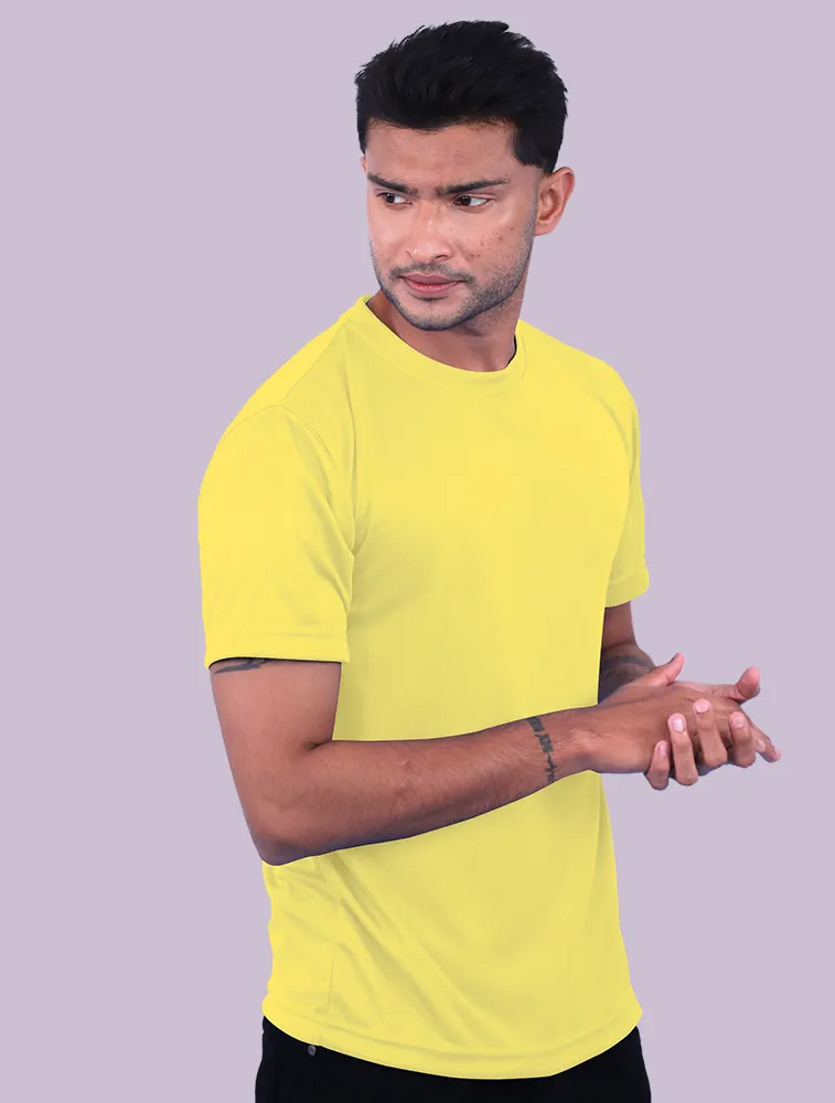 Lemon Yellow Dot Knit Round Neck Half Sleeve 150 GSM TShirts