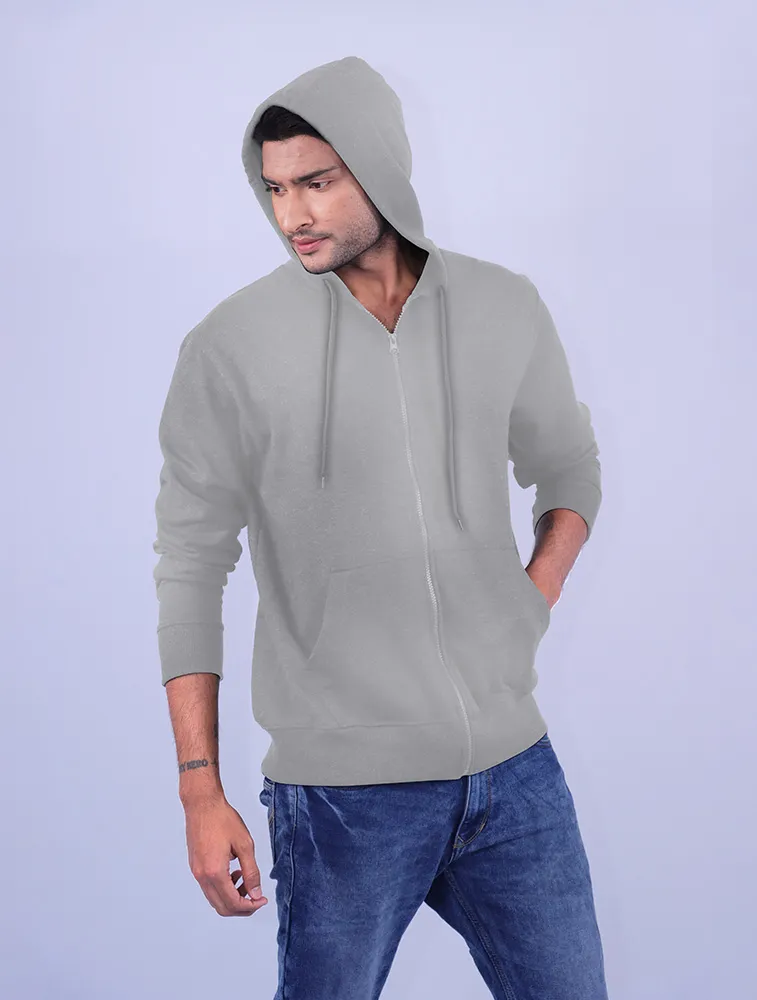 Grey Polycotton Hoodie with Zipper 300GSM
