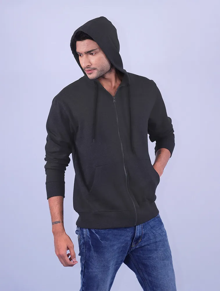 Charcoal Polycotton Hoodie with Zipper 300GSM