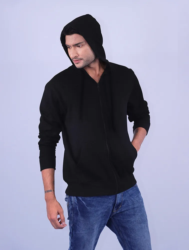 Black Polycotton Hoodie with Zipper 300GSM