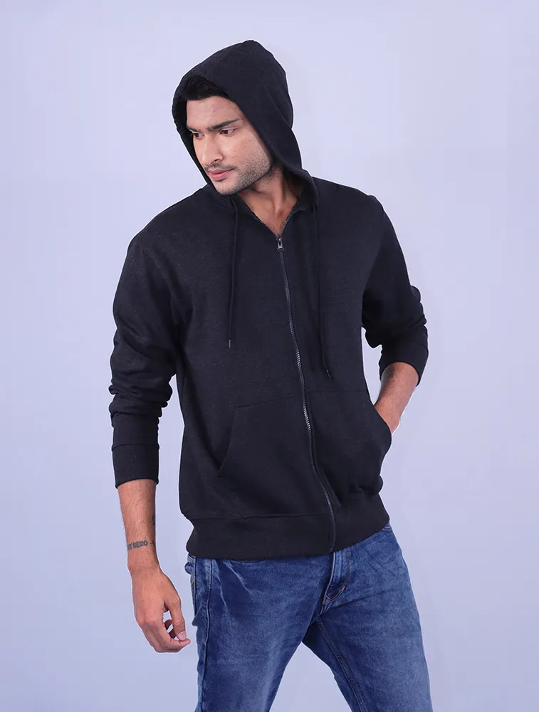 Navy Blue Polycotton Hoodie with Zipper 300GSM