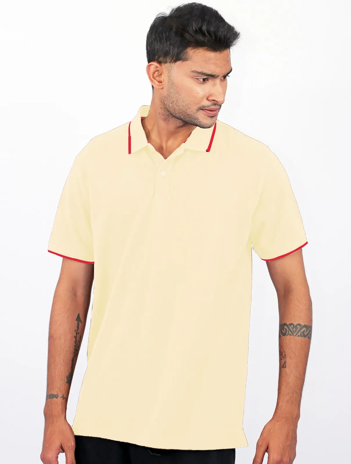 Creme Cotton Polo Half Sleeve 240 GSM with Red Tipping