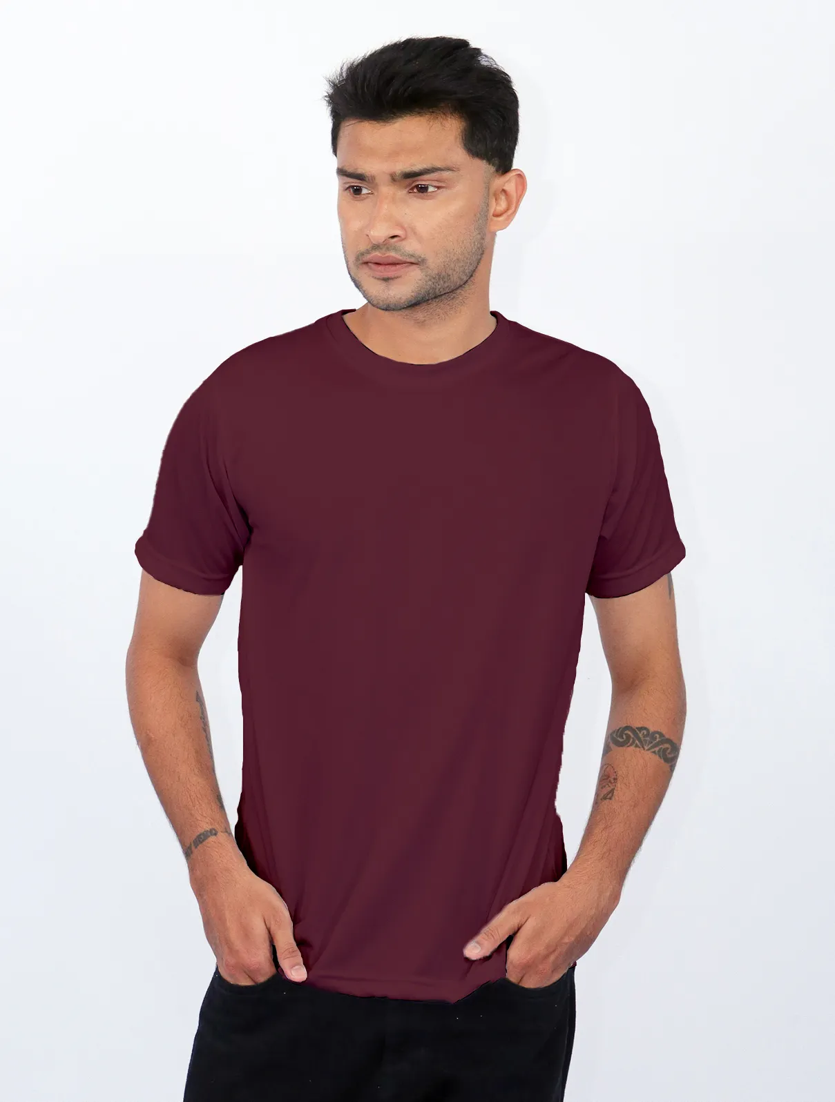 Maroon Dot Knit Round Neck Half Sleeve 150 GSM T-Shirts