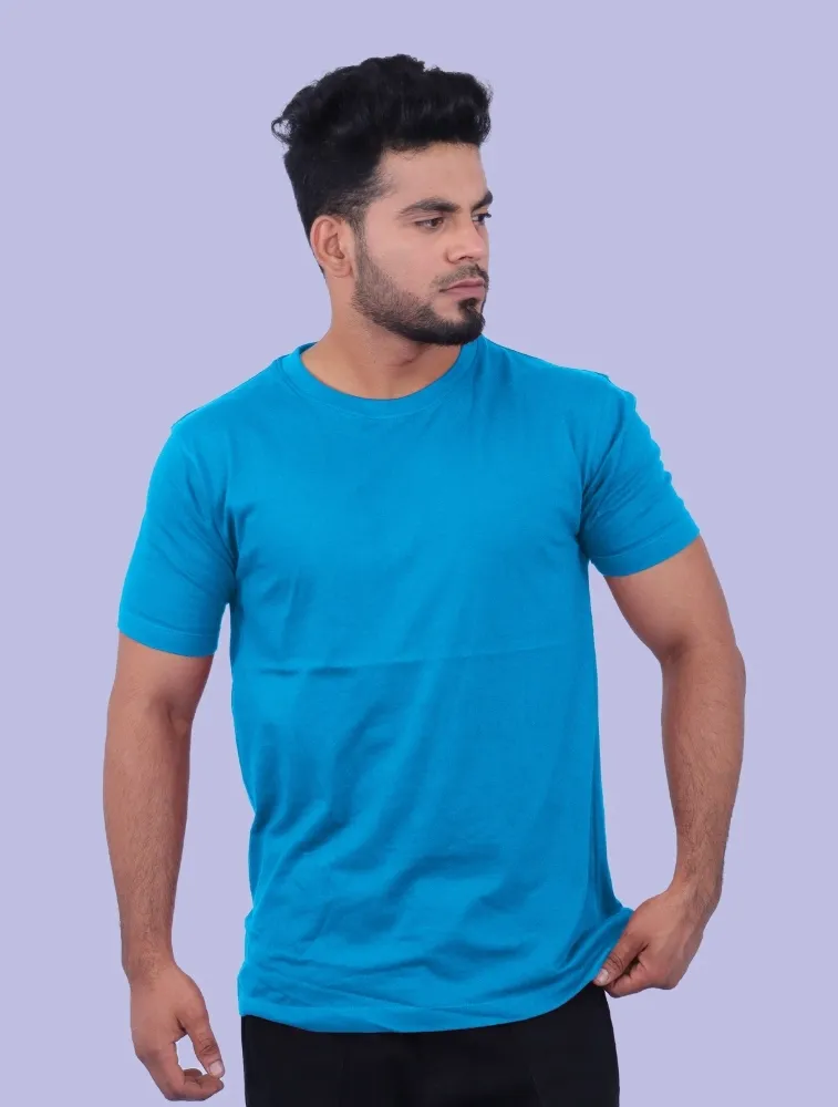 Sky Blue Cotton Round Neck 180GSM Half Sleeve T-shirts 
