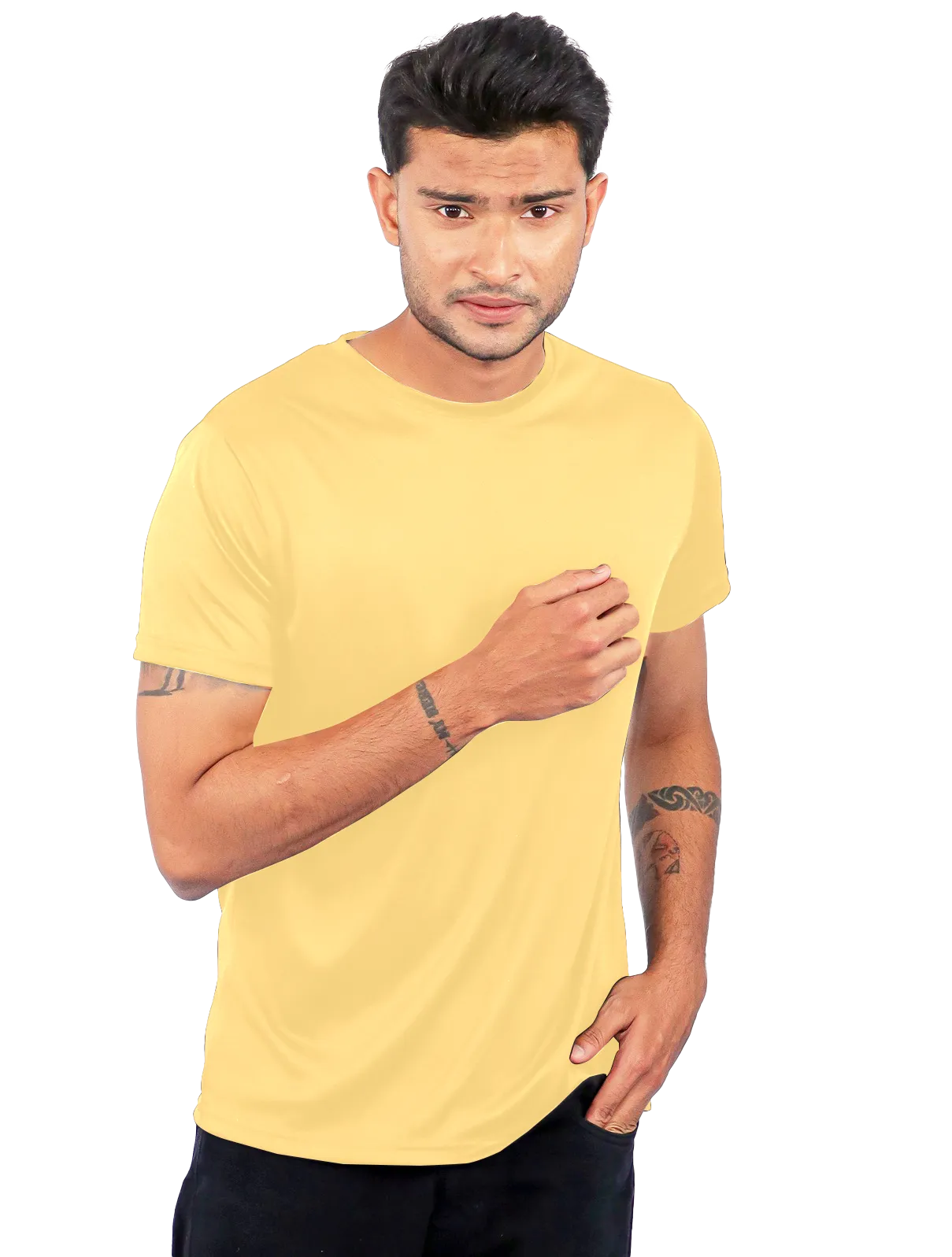 Creme Dot Knit Round Neck Half Sleeve 150 GSM T-Shirts