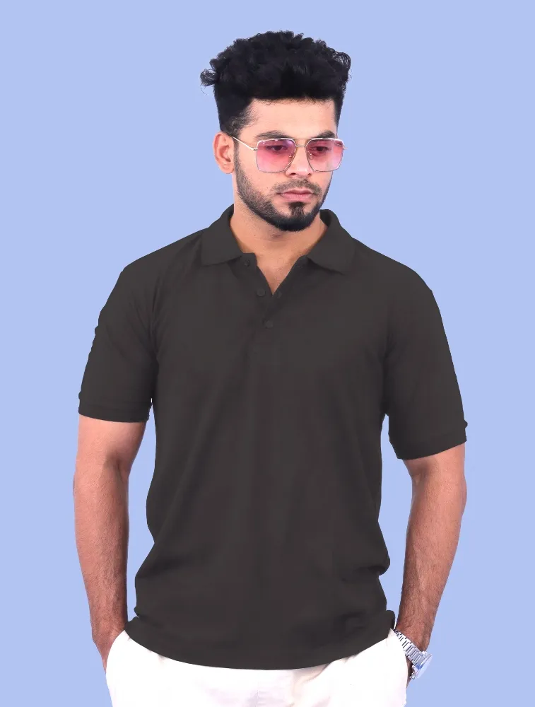 Charcoal Melange Premium Cotton Polo 240GSM T-Shirts with Orange Tipping