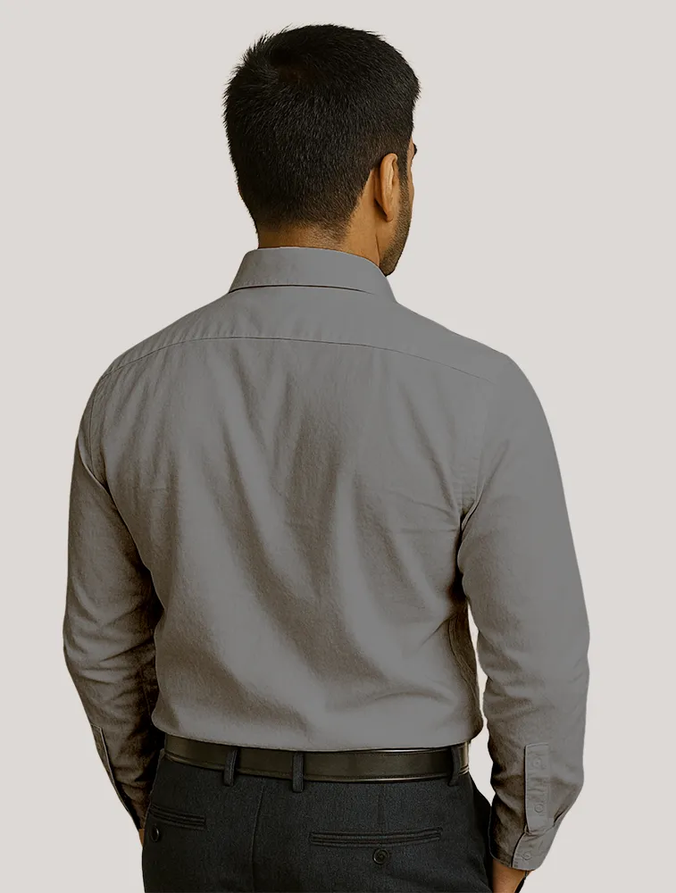 Grey Oxford Polycotton Chambray Full Sleeve Shirt With Pocket — bulk from ₹486