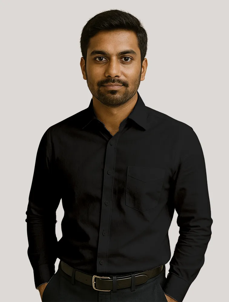 Black Oxford Polycotton Chambray Full Sleeve Shirt With Pocket — bulk from ₹486