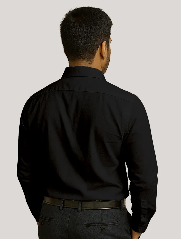 Black Oxford Polycotton Chambray Full Sleeve Shirt With Pocket — bulk from ₹486