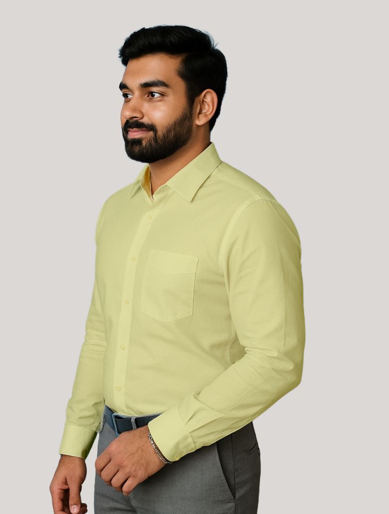 Light Yellow Polyviscose Full Sleeve Shirt With Pocket