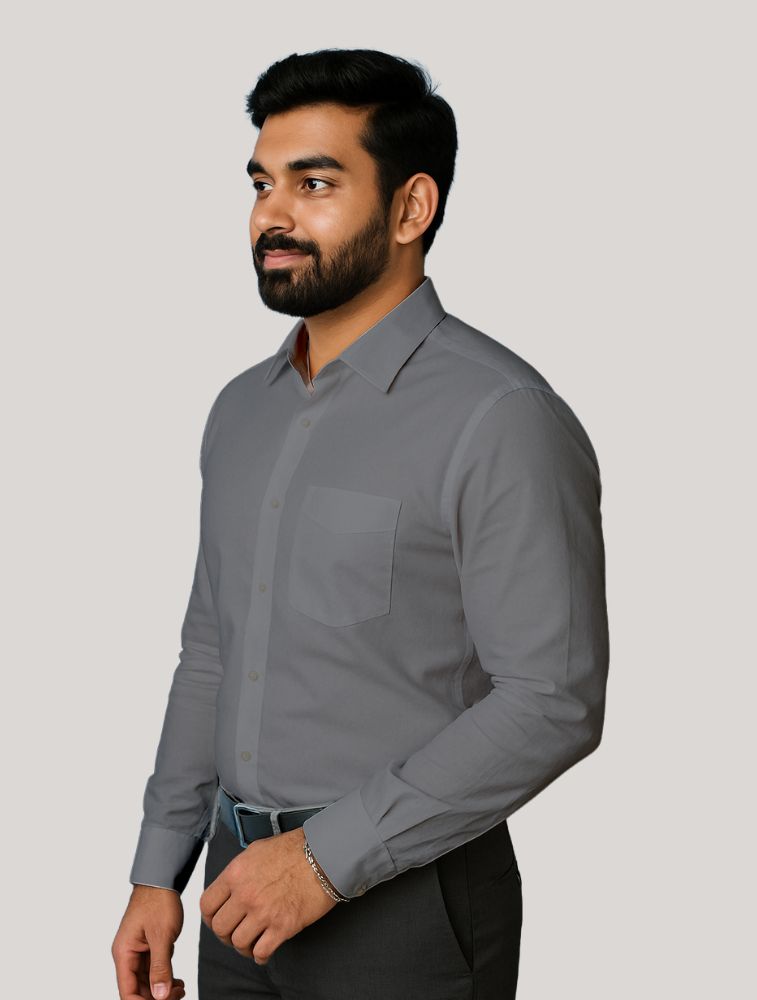 Steel Grey Polyviscose Full Sleeve Shirt With Pocket