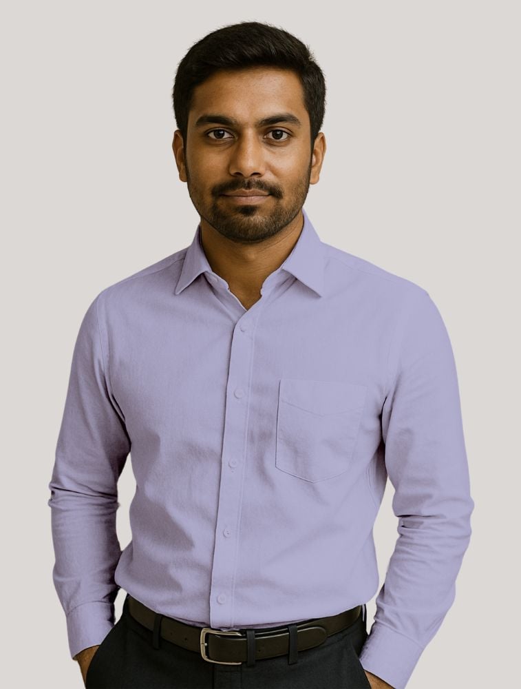 Lavendar Oxford Polycotton  Chambray Full Sleeve Shirt With Pocket — bulk from ₹486