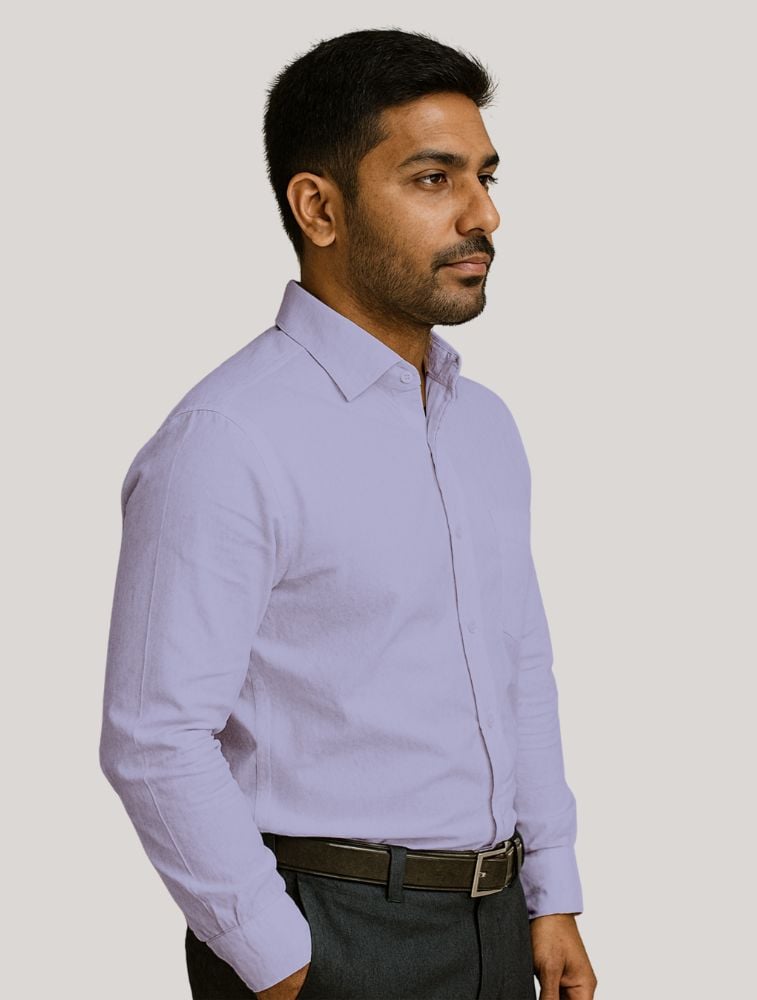 Lavendar Oxford Polycotton  Chambray Full Sleeve Shirt With Pocket — bulk from ₹486