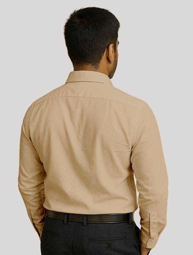Pastel Orange Oxford Polycotton Chambray Full Sleeve Shirt With Pocket — bulk from ₹486