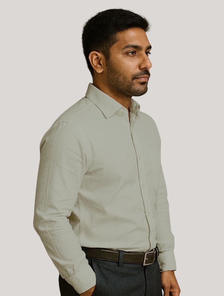 Sage Green Oxford Polycotton Chambray Full Sleeve Shirt With Pocket — bulk from ₹486