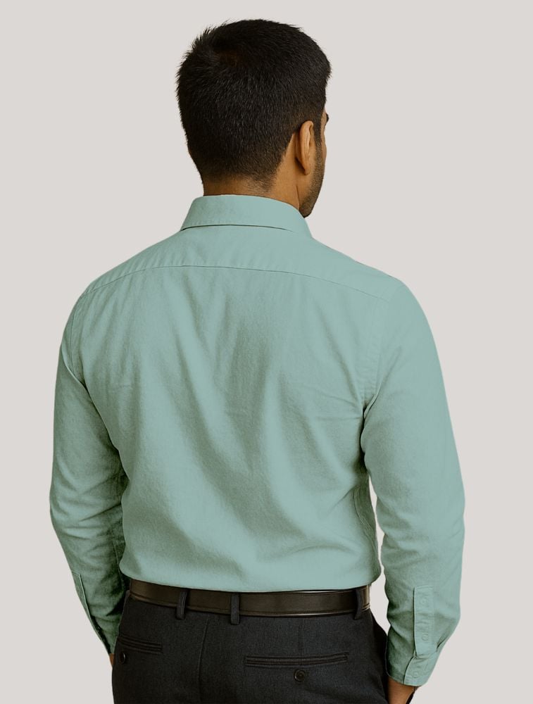 Pastel Teal Oxford Polycotton Chambray Full Sleeve Shirt With Pocket — bulk from ₹486