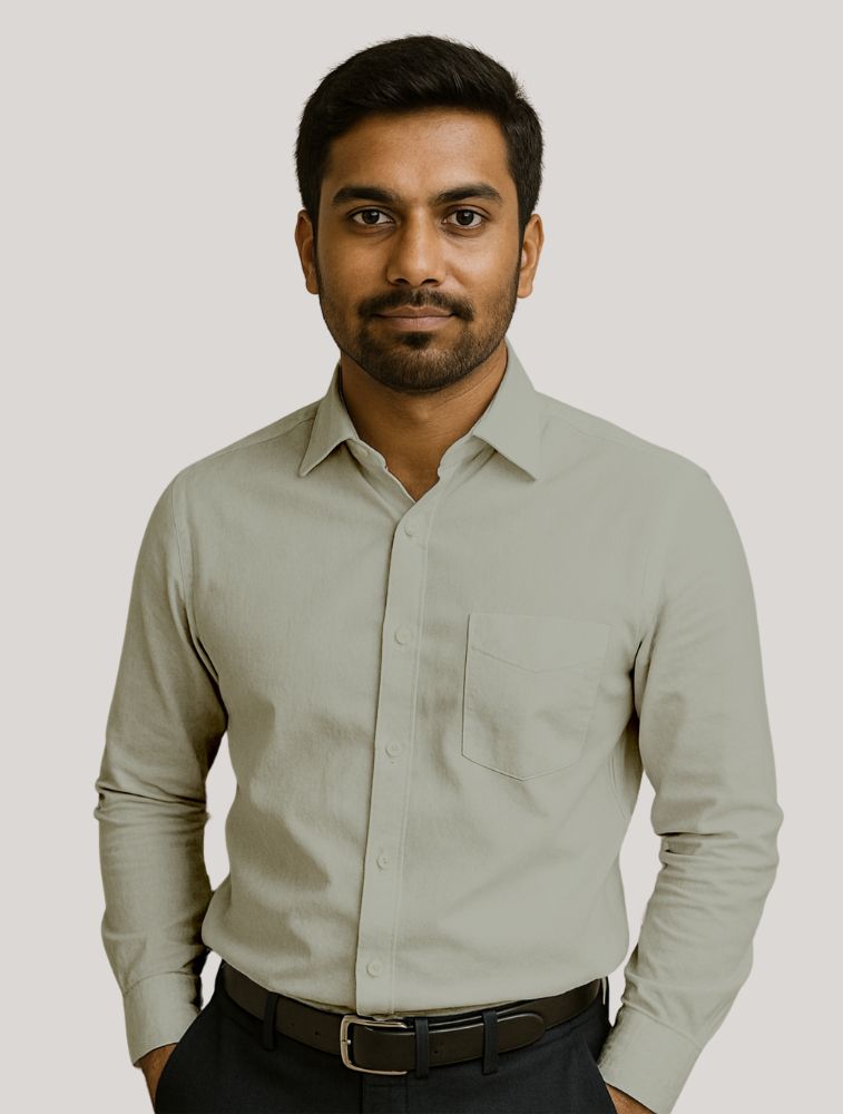 Sage Green Oxford Polycotton Chambray Full Sleeve Shirt With Pocket — bulk from ₹486