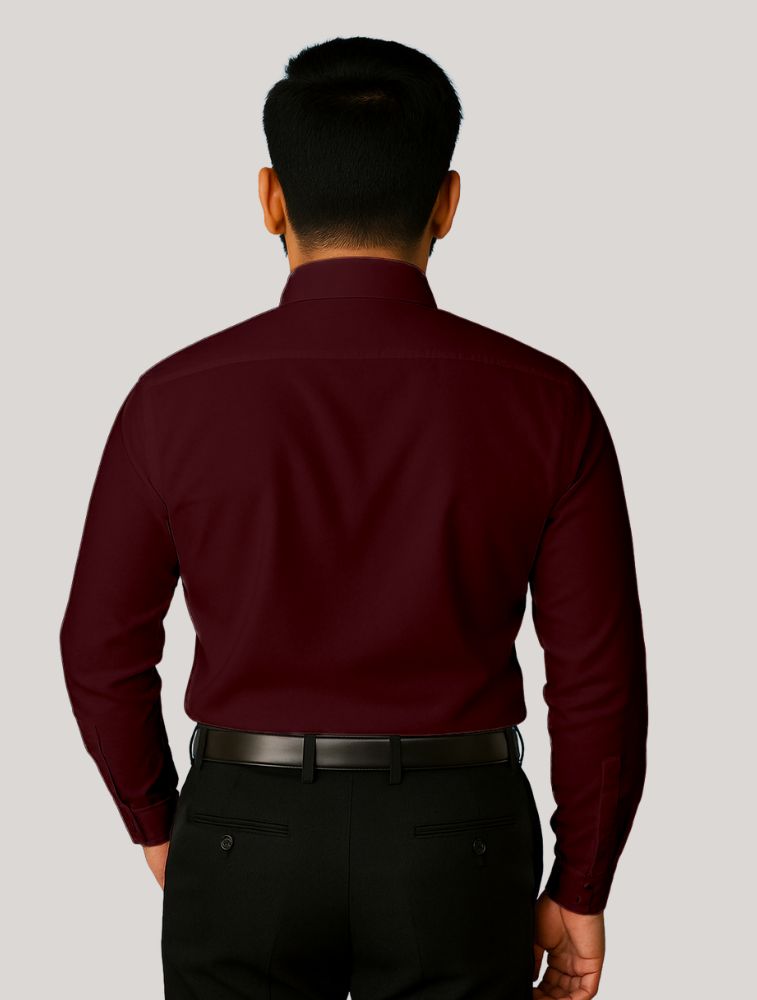 Maroon Poly Satin Lycra Full Sleeve Shirt With Pocket