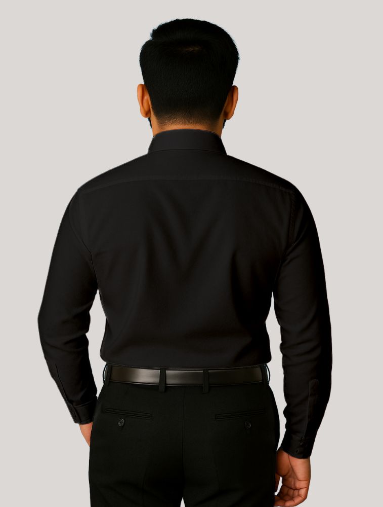 Black Poly Satin Lycra Full Sleeve Shirt With Pocket