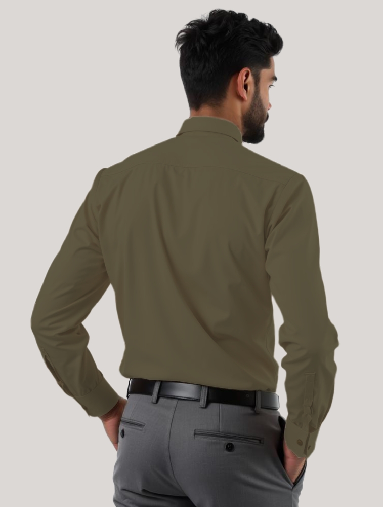 Olive Green Oxford Cotton Lycra Full Sleeve Shirt with Pocket — bulk from ₹573