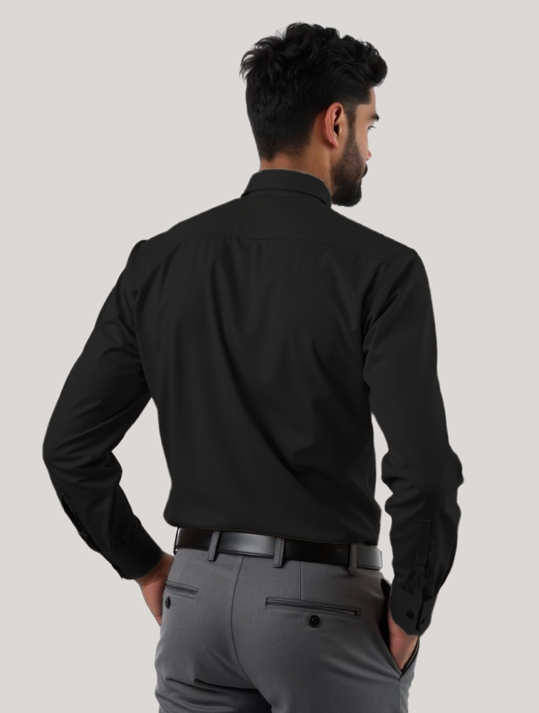 Black Oxford Cotton Lycra Shirt Full Sleeve with Pocket — bulk from ₹573