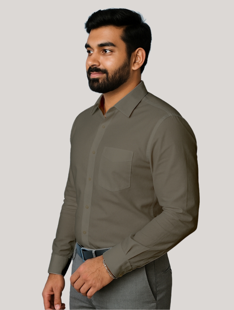 Metallic Grey Poly Satin Lycra Full Sleeve Shirt With Pocket