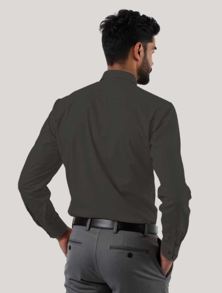 Dark Grey Oxford Cotton Lycra Full Sleeve Shirt with Pocket — bulk from ₹573
