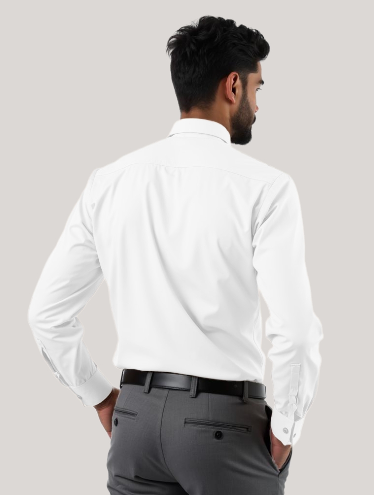 White Oxford Cotton Lycra Full Sleeve Shirt with Pocket — bulk from ₹572