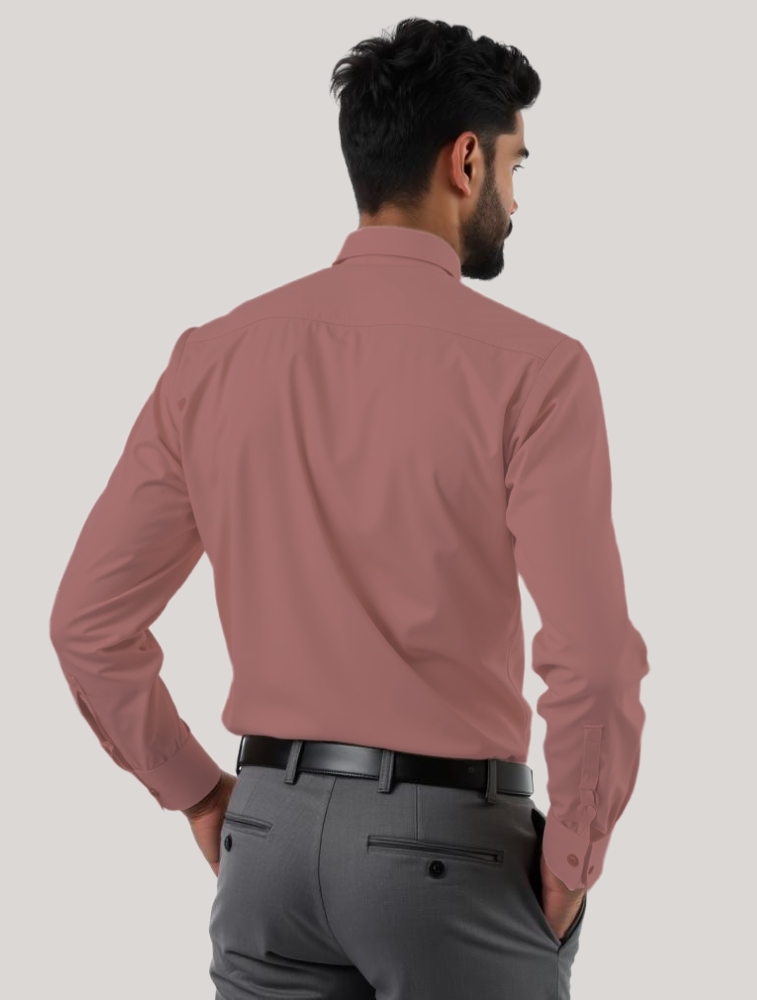 Mauve Oxford Cotton Lycra Full Sleeve Shirt with Pocket — bulk from ₹573