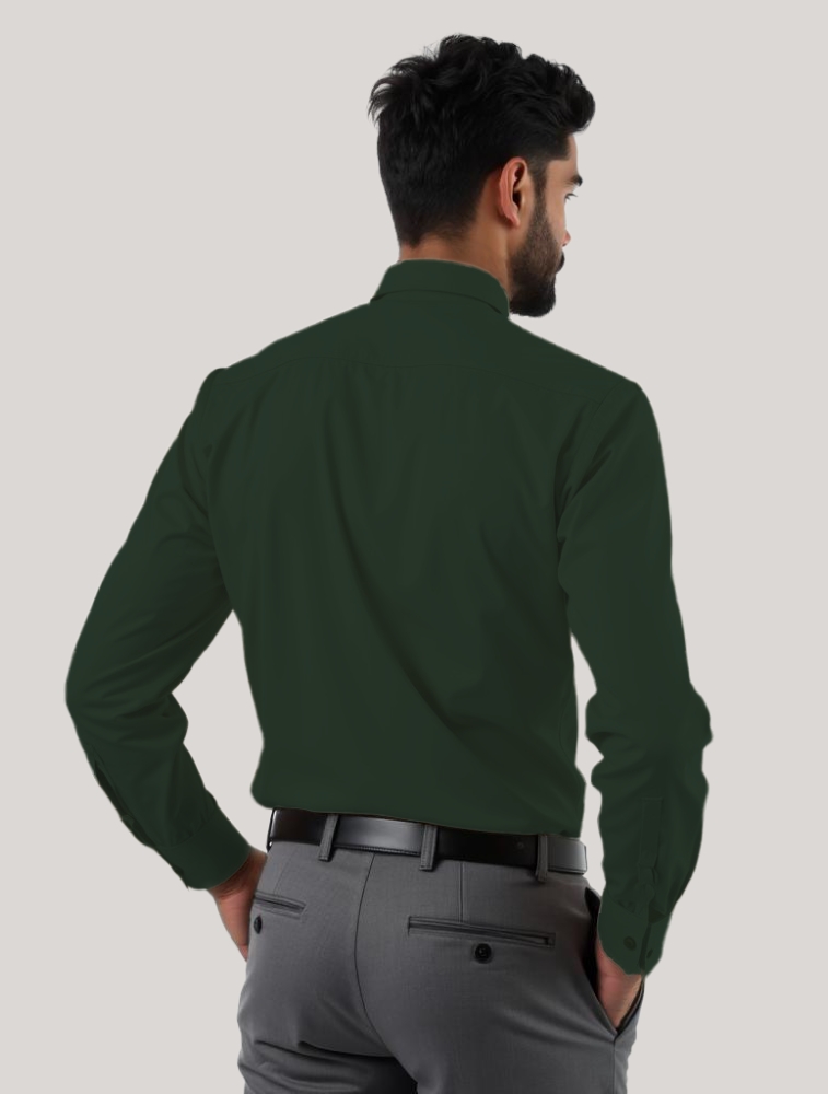 Dark Green Oxford Cotton Lycra Full Sleeve Shirt with Pocket — bulk from ₹573