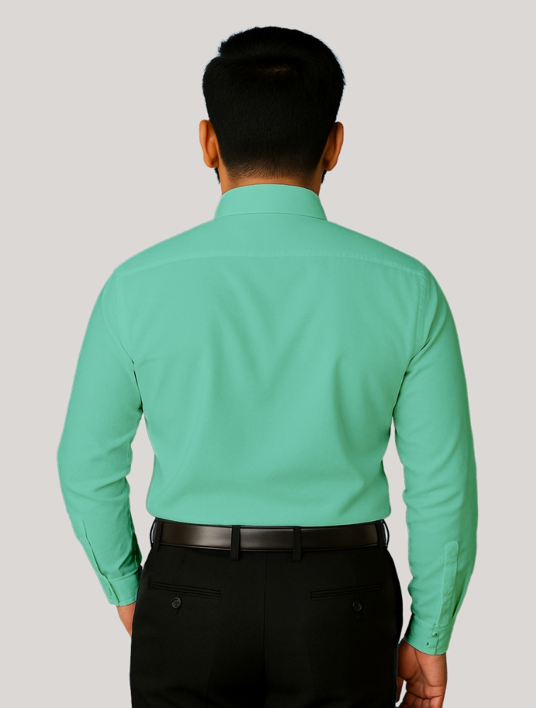 Aqua Green Poly Satin Lycra Full Sleeve Shirt With Pocket