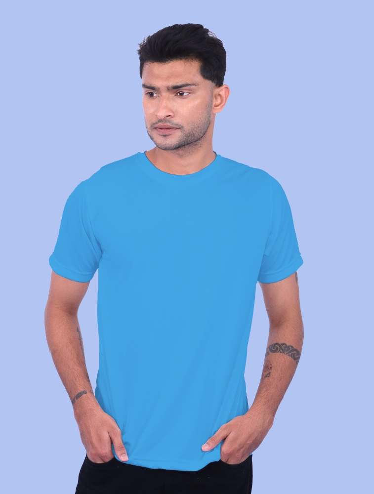 Sky Blue Polyester Round Neck 140GSM Tshirts