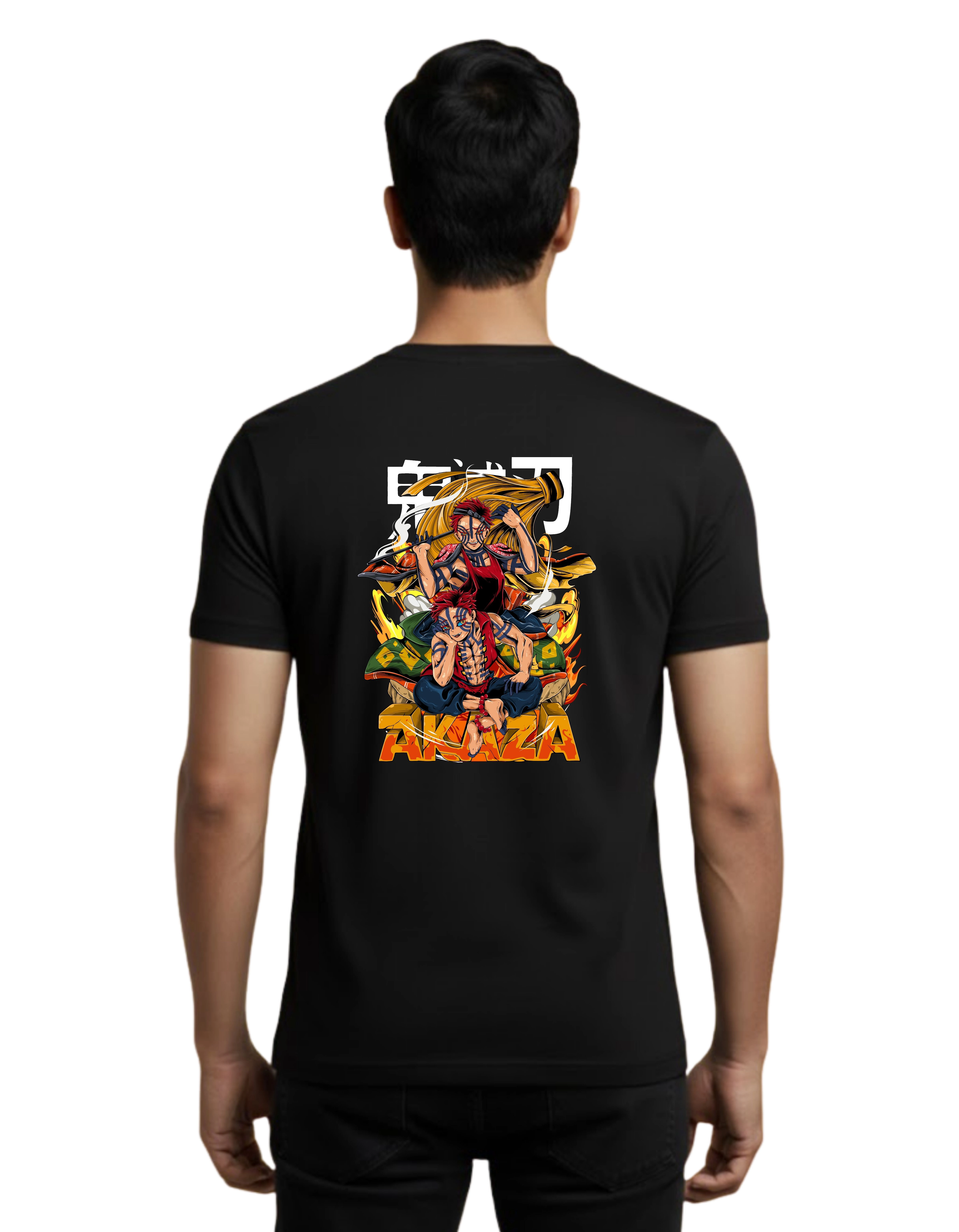 Akaza Demon Slayer Cotton Round Neck T-Shirt 180 GSM Black