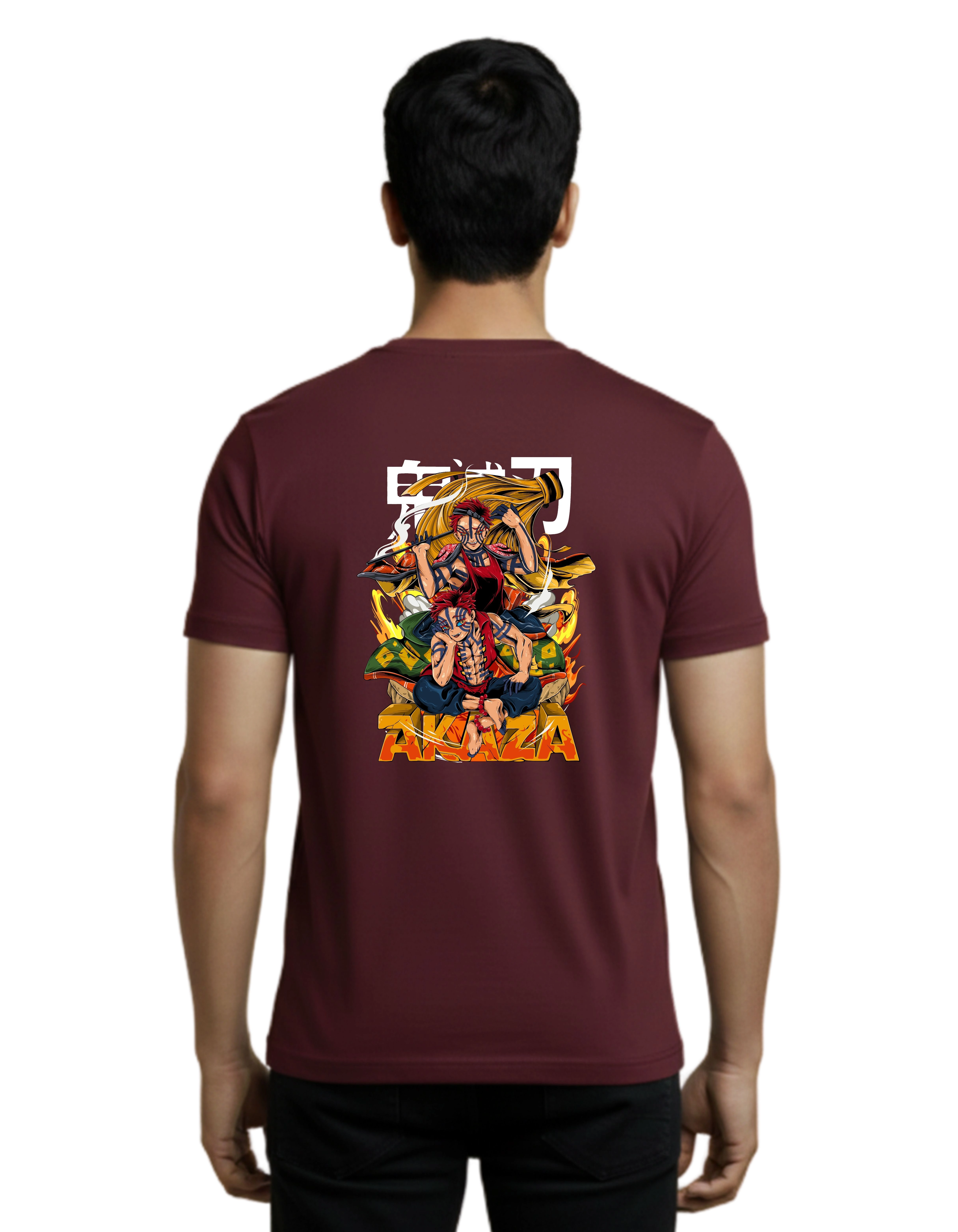 Akaza Demon Slayer Cotton Round Neck T-Shirt 180 GSM Maroon