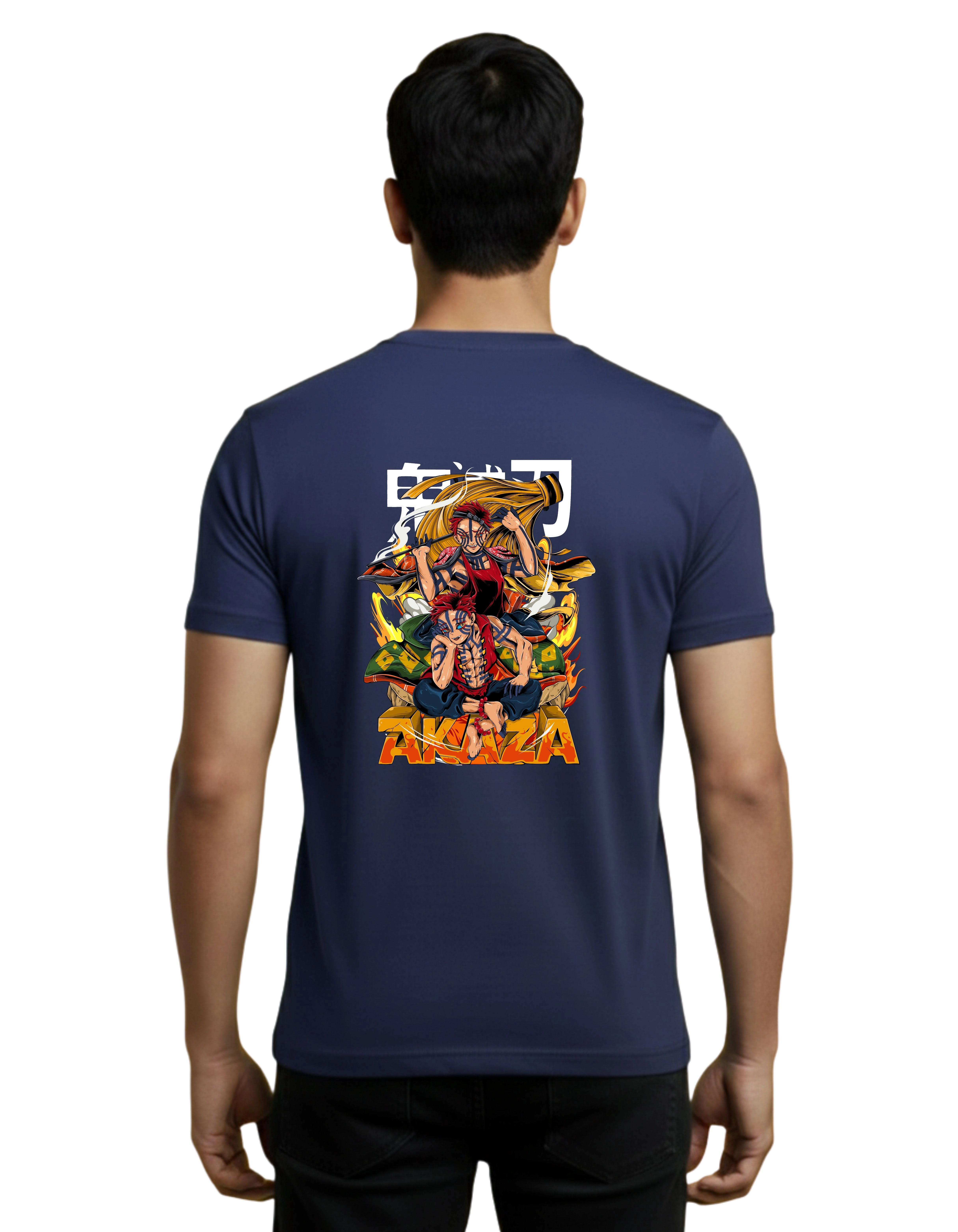 Akaza Demon Slayer Cotton Round Neck T-Shirt 180 GSM Navy Blue