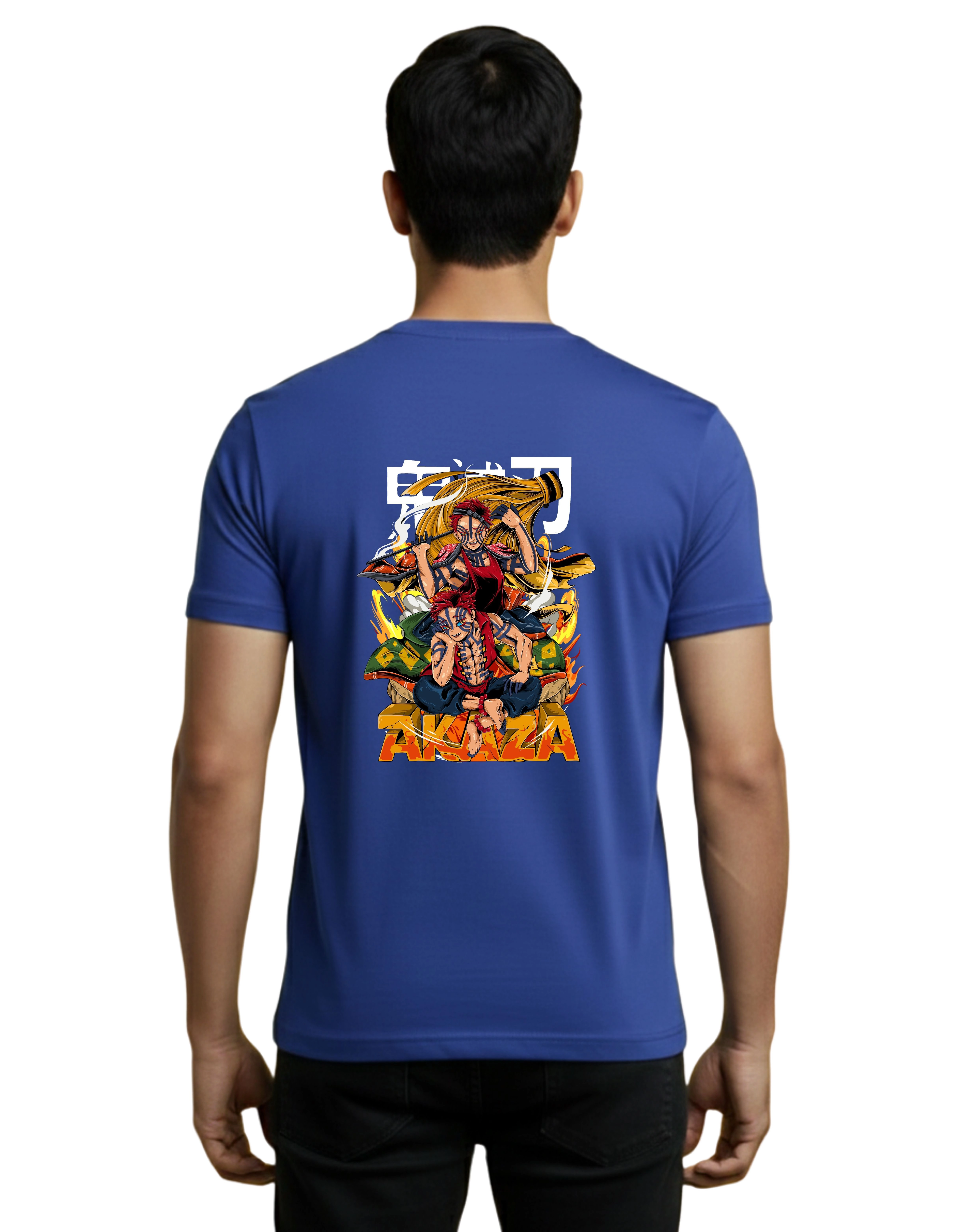 Akaza Demon Slayer Cotton Round Neck T-Shirt 180 GSM Royal Blue