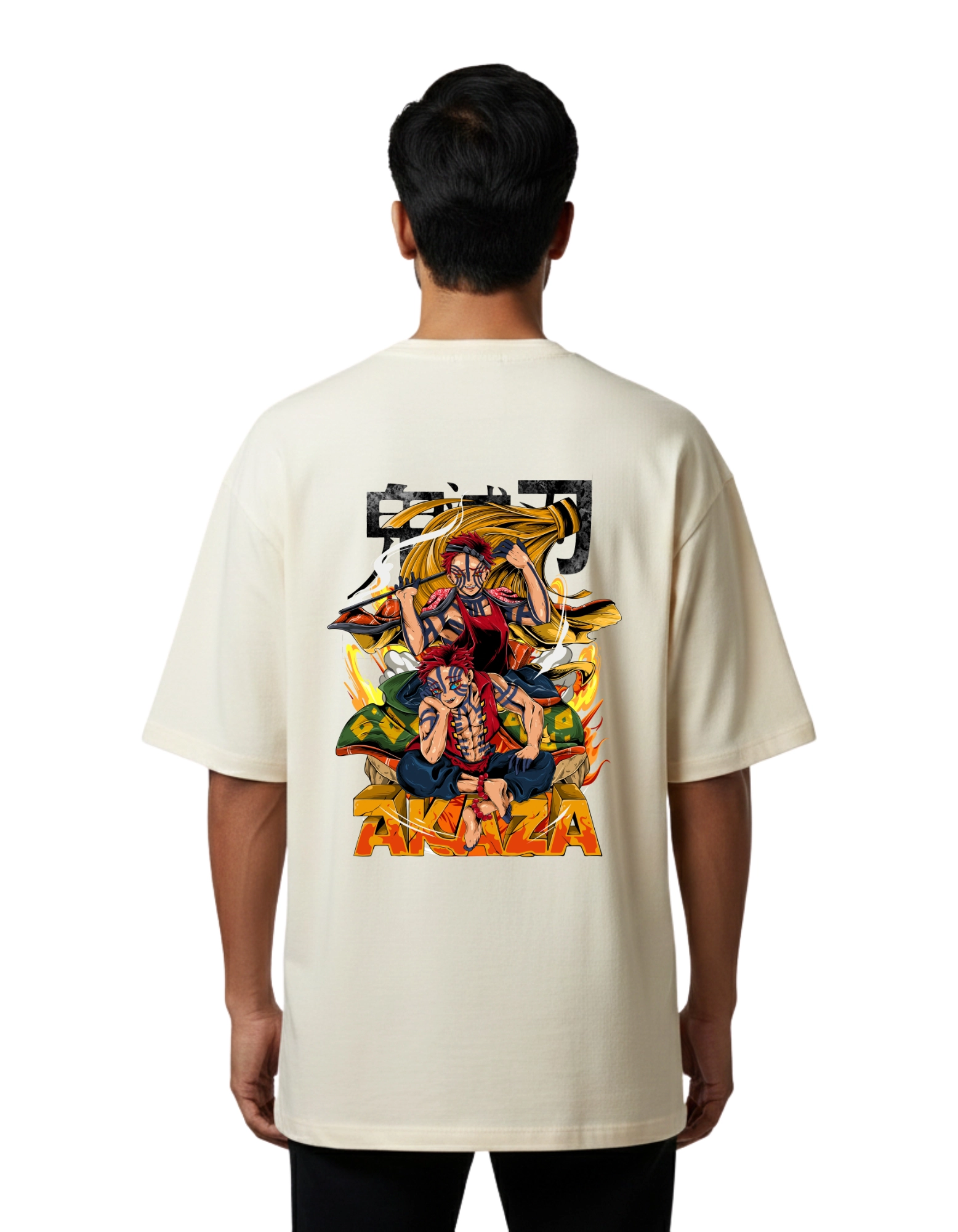 Akaza Demon Slayer Oversized Cotton French Terry T-Shirt 240 GSM Beige