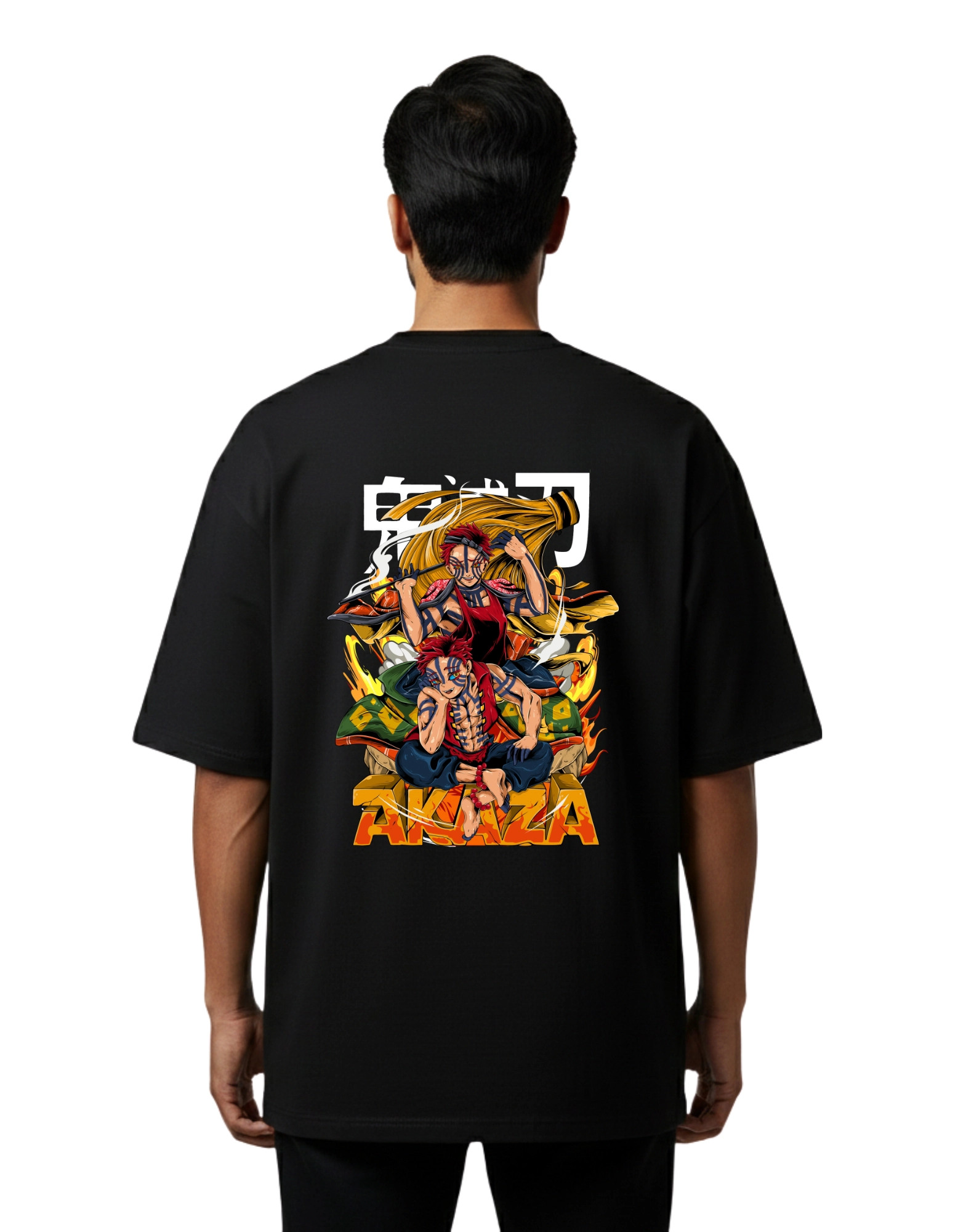 Akaza Demon Slayer Oversized Cotton French Terry T-Shirt 240 GSM Black