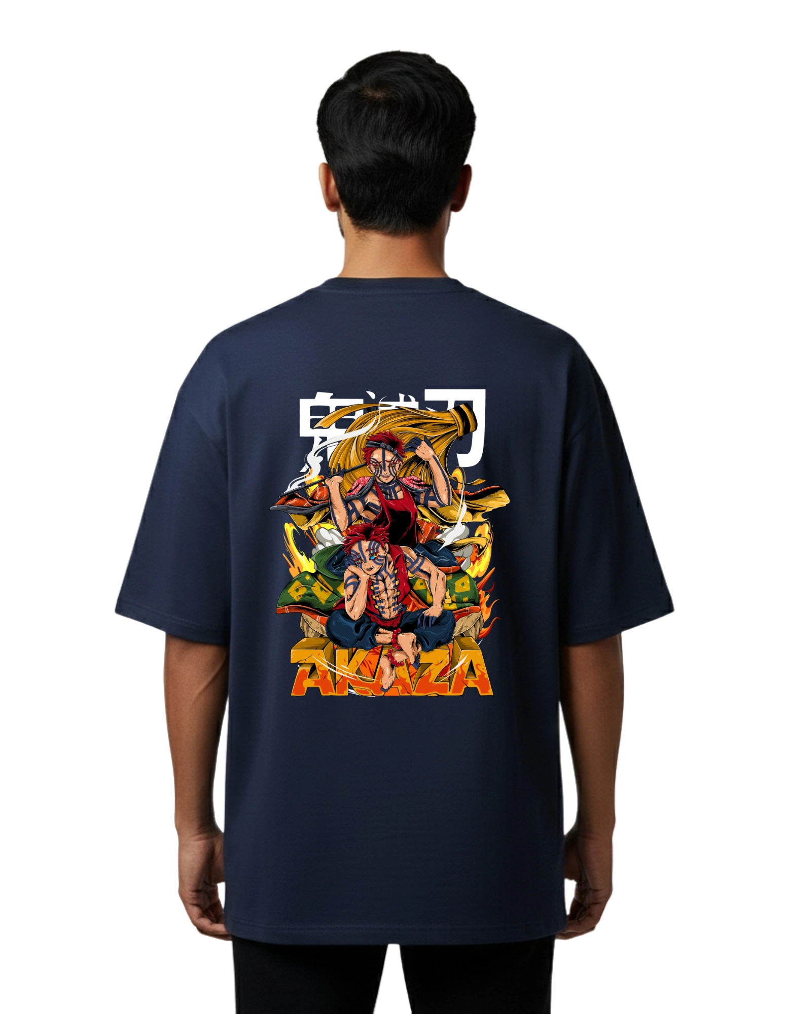 Akaza Demon Slayer Oversized Cotton French Terry T-Shirt 240 GSM Navy Blue