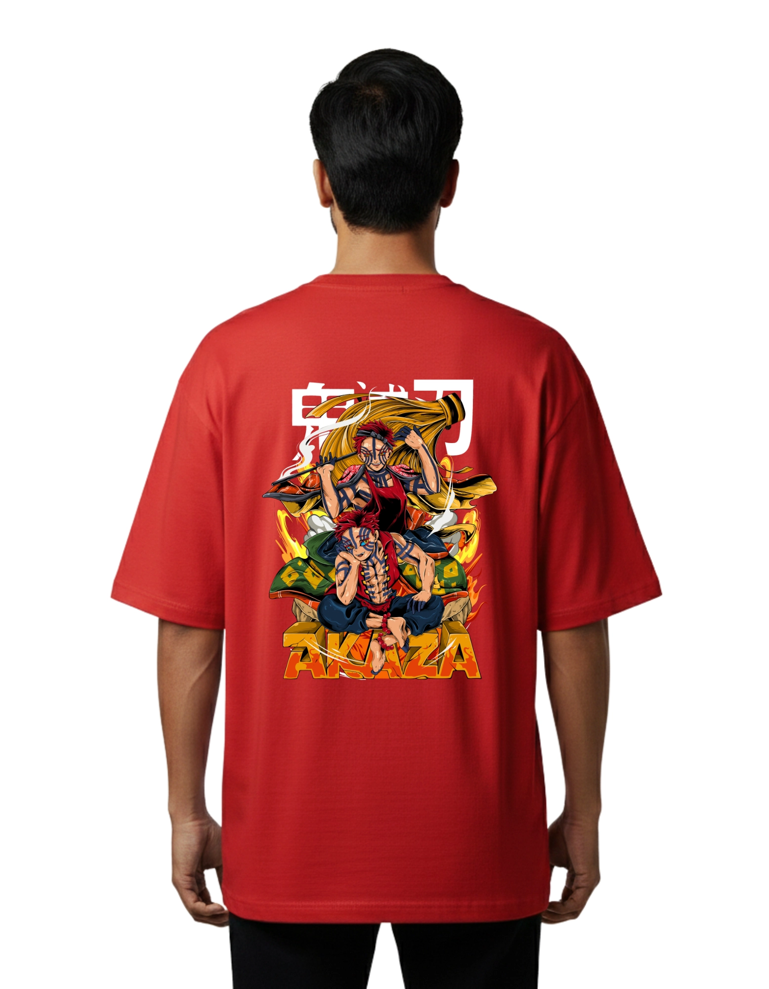 Akaza Demon Slayer Oversized Cotton French Terry T-Shirt 240 GSM Red