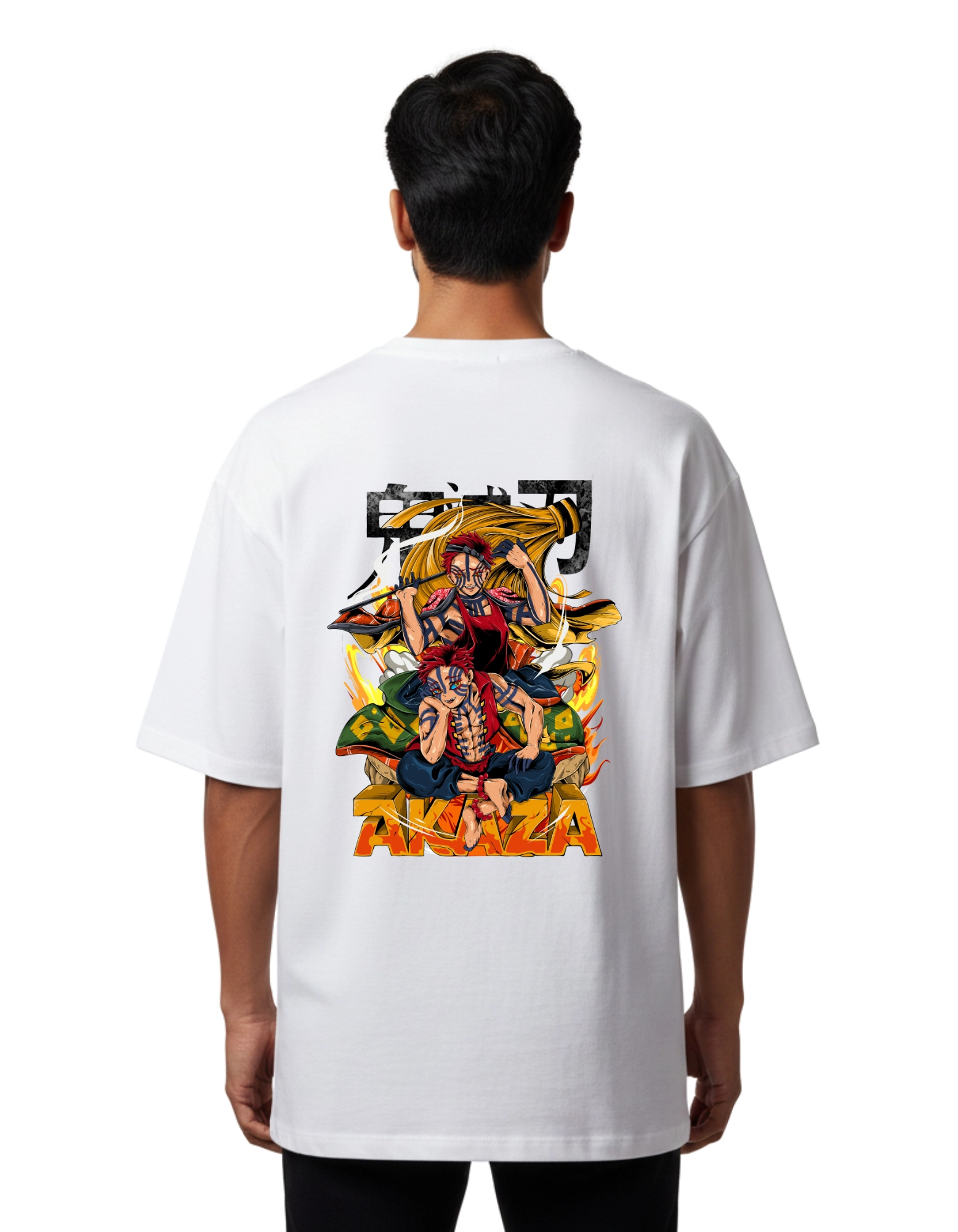Akaza Demon Slayer Oversized Cotton French Terry T-Shirt 240 GSM White