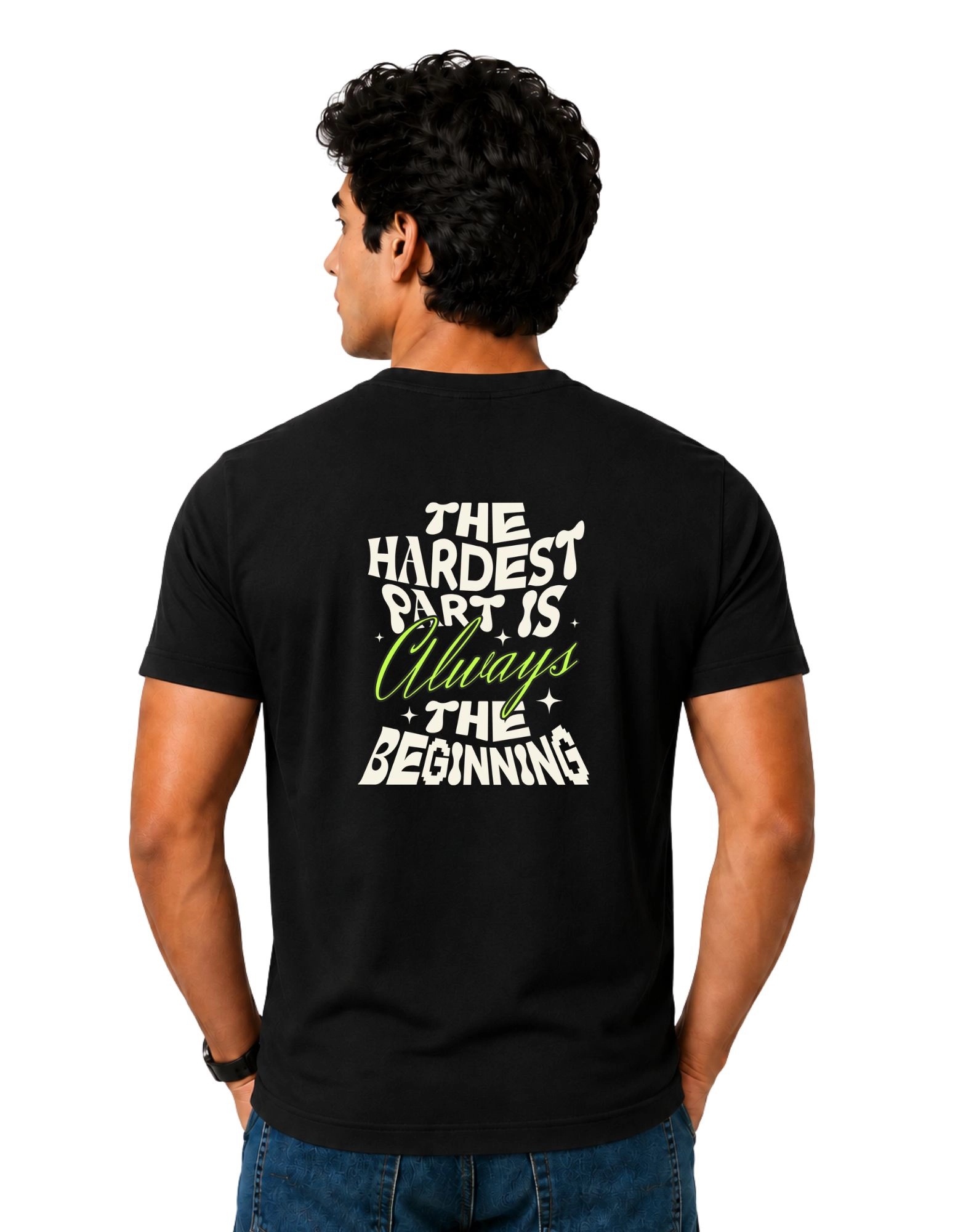 Always The Beginning Cotton Round Neck T-Shirt 180 GSM Black