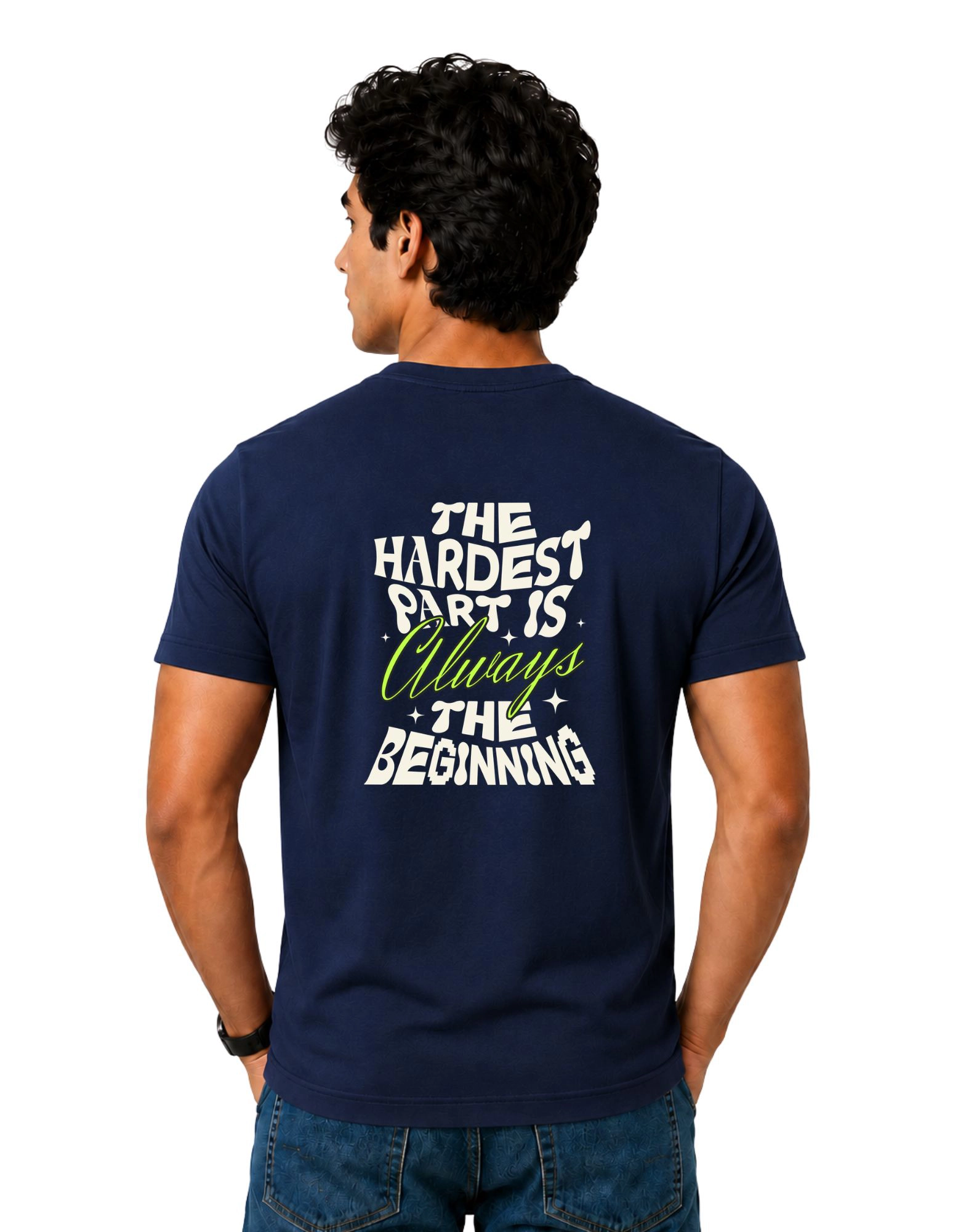 Always The Beginning Cotton Round Neck T-Shirt 180 GSM Navy Blue