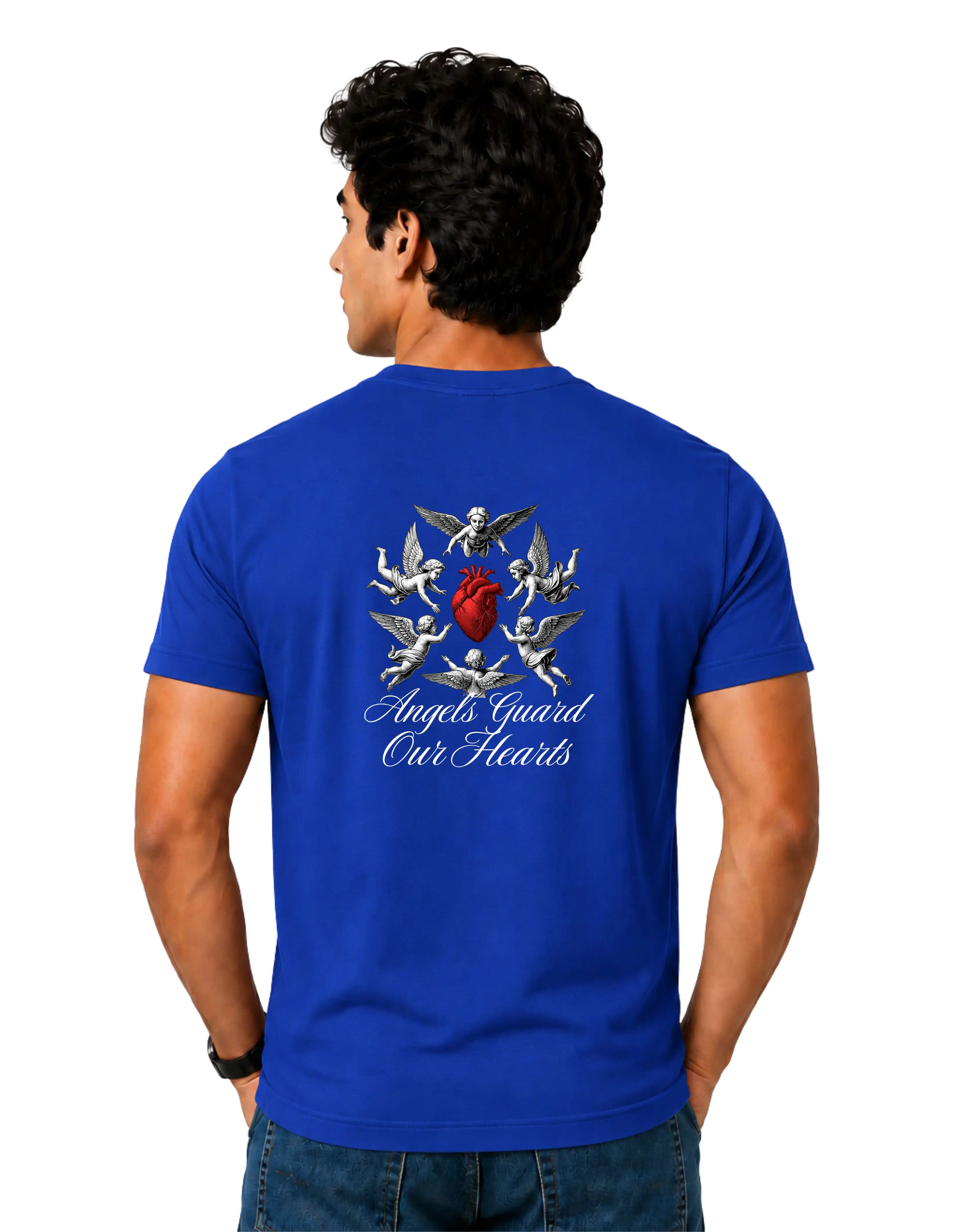Angels Guard Our Hearts Cotton Round Neck T-Shirt 180 GSM Royal Blue